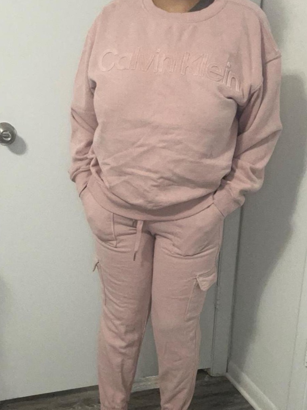Calvin Klein Women's Pink Cargo Sweatpants and Sweater